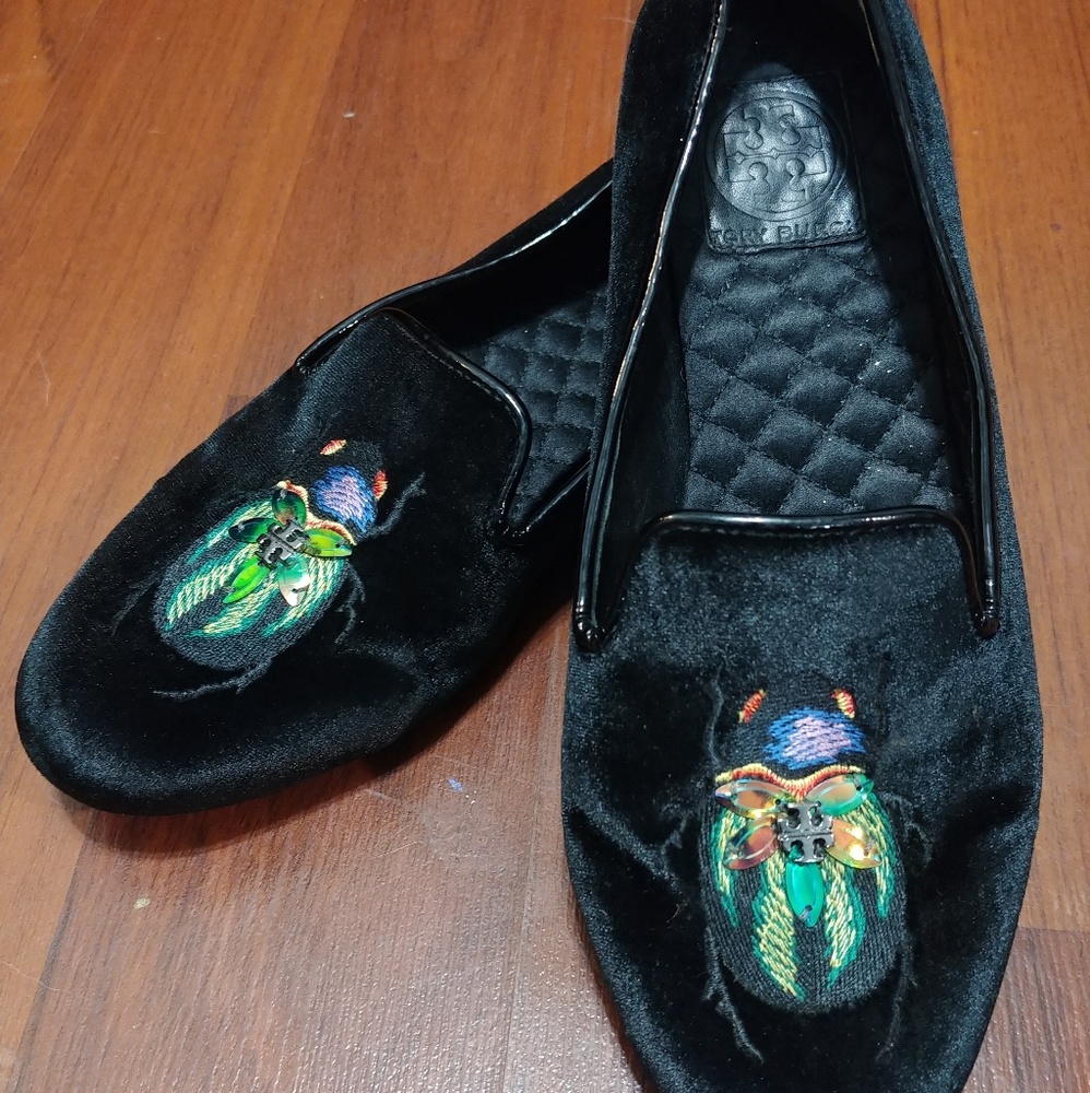Tori Burch Velvet Beetles Smoking Slippers